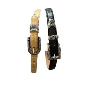 Brighton Tan and Black Leather Belts with Silver Accents